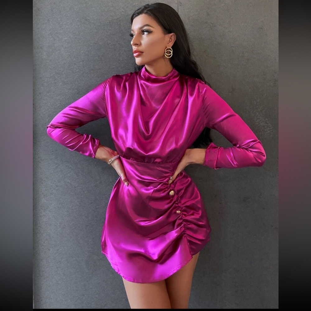 Fuchsia Satin Dress | SHEIN
